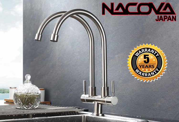 NACOVA Stainless Steel SUS304 Kitchen Faucet Double Twin Pillar Sink