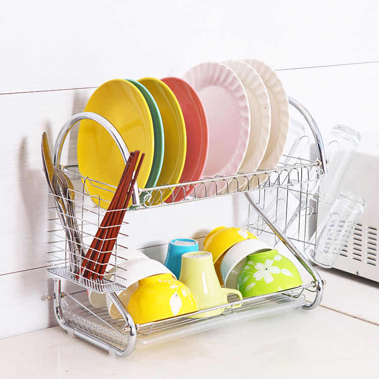 Stainless Steel S Shape 2 Layer Kitchen Dish Drainer Organizer