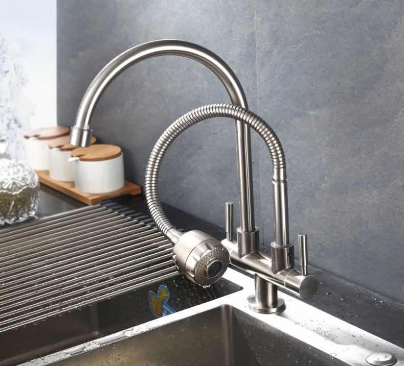 NACOVA Double tap head single cold kitchen faucet free rotation Multipurpose 304 stainless steel single hole sink water tap