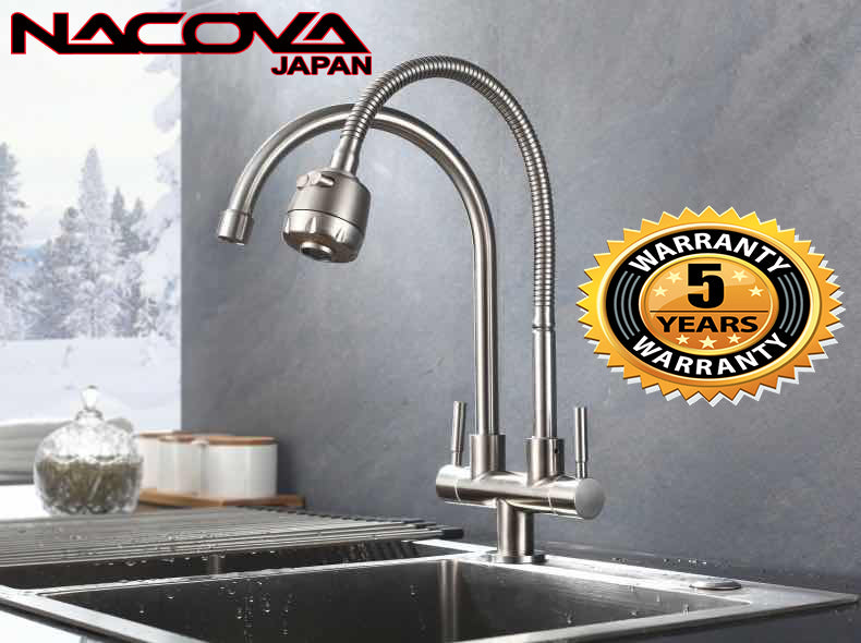 NACOVA Double tap head single cold kitchen faucet free rotation Multipurpose 304 stainless steel single hole sink water tap