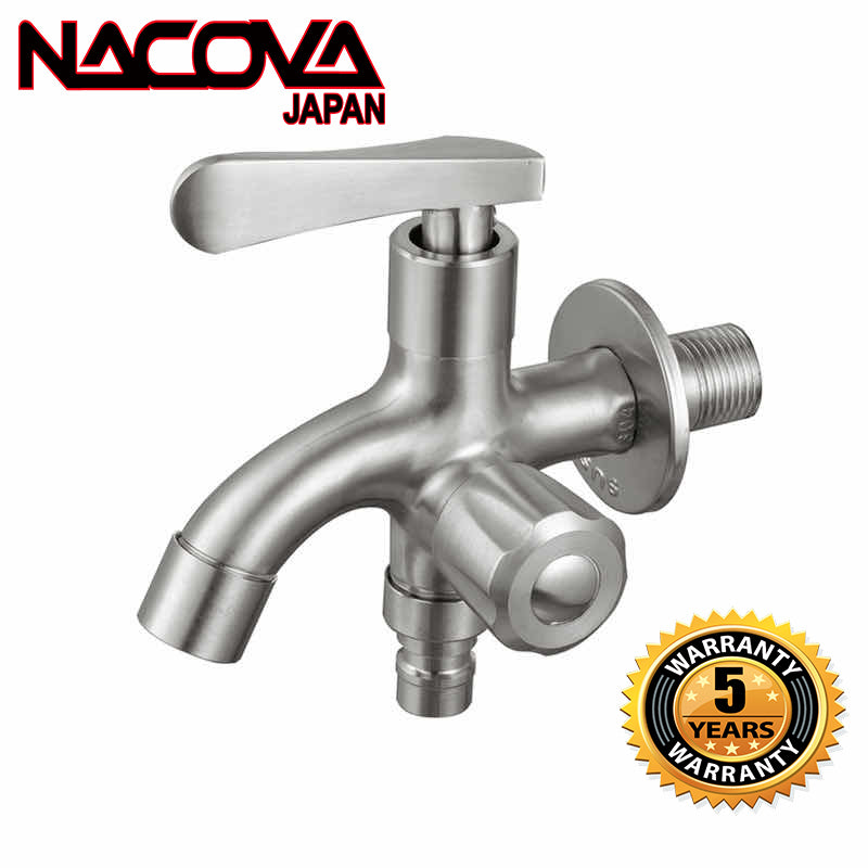 NACOVA single dual handle washing machine faucet with 304 S/STEEL garden fast on tap and home washing machine tap