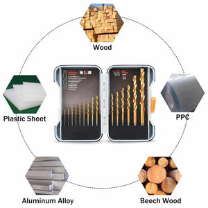 HIGH QUALITY Twist Metal Titanium Drill Bit Set 15 Pieces Bits Kit in a Durable Storage Box