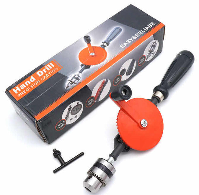 Hand Drill Manual, Hand Drill Rotary Cranking Handle 3/8 inch Chuck 3 Jaw
